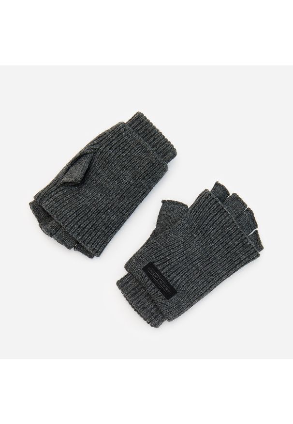 Reserved - Prążkowane rękawiczki bez palców - Szary. Kolor: szary. Materiał: prążkowany