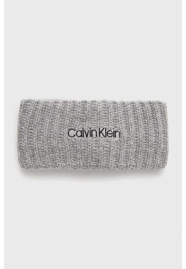 Calvin Klein - Opaska z domieszką wełny. Kolor: szary. Materiał: wełna