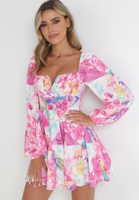 Born2be - Różowa Sukienka Rozkloszowana w Kwiaty Deniza. Okazja: na co dzień, na imprezę. Kolor: różowy. Wzór: kwiaty. Sezon: lato. Styl: casual #2