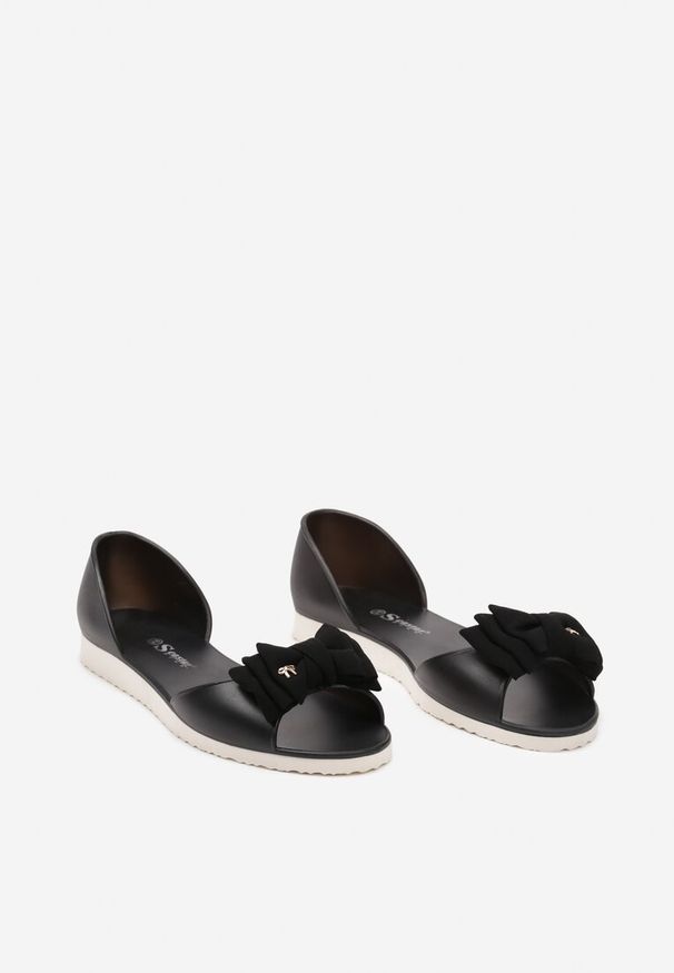 Born2be - Czarne Balerinki Typu Meliski z Ozdobną Kokardką Nadexia. Okazja: na co dzień, do pracy. Kolor: czarny. Styl: casual