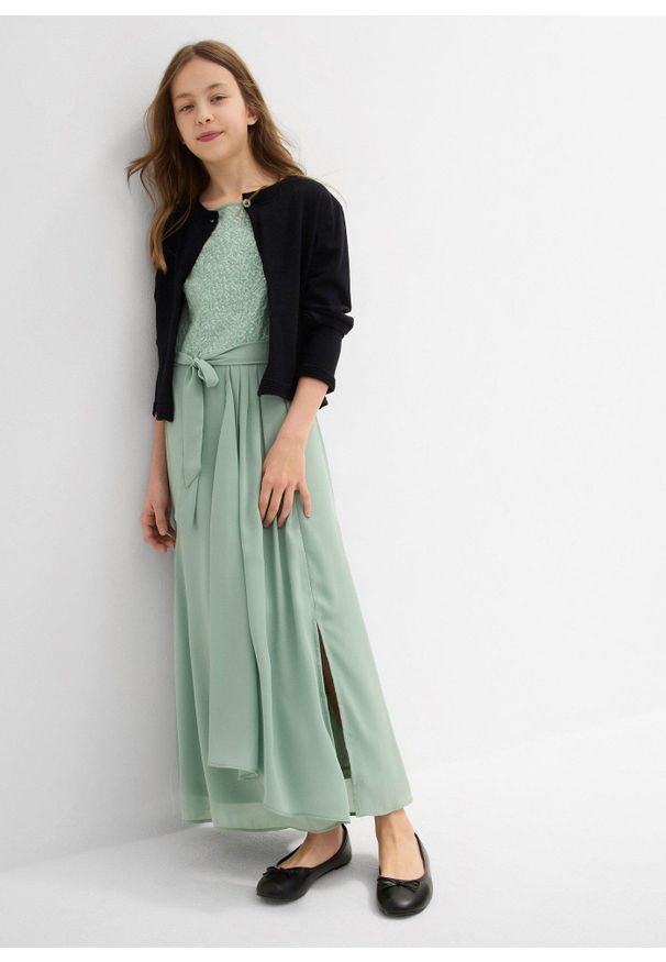 bonprix - Sukienka maxi z cekinami. Kolor: zielony. Styl: elegancki. Długość: maxi