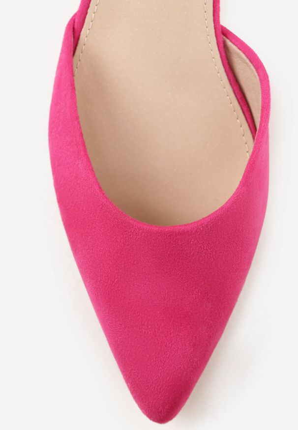 Born2be - Fuksjowe Czółenka Vices na Obcasie z Wkładką ze Skóry Naturalnej z Geometrycznym Wzorem Arori. Zapięcie: sprzączka. Kolor: różowy. Materiał: skóra. Wzór: geometria. Obcas: na obcasie. Styl: elegancki, wizytowy. Wysokość obcasa: średni