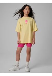 4f - 4F T-shirt loose z nadrukiem dziewczęcy - żółty 164 (13-14 lat). Okazja: na spacer, na co dzień, na uczelnię. Kolor: żółty. Materiał: dzianina, bawełna, skóra, materiał. Wzór: nadruk. Sezon: lato. Styl: casual #2