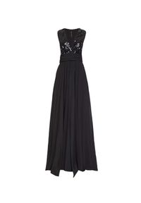Manila Grace - MANILA GRACE - Czarna sukienka maxi z cekinami. Typ kołnierza: dekolt w kształcie V. Kolor: czarny. Materiał: tkanina. Typ sukienki: kopertowe. Styl: klasyczny, wizytowy. Długość: maxi #3