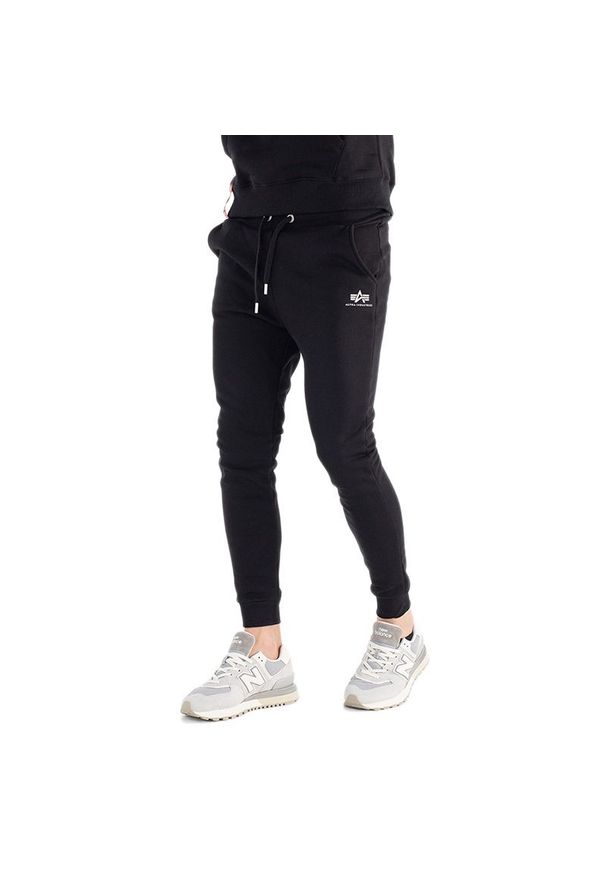 Spodnie Alpha Industries Basic Jogger SL 11637003 - czarne. Kolor: czarny. Materiał: materiał, bawełna, poliester. Wzór: aplikacja