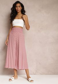 Renee - Różowo-Czerwone Szerokie Spodnie z Wiskozy z Marszczoną Gumką w Talii Mellody. Kolor: różowy. Materiał: wiskoza. Styl: boho #3