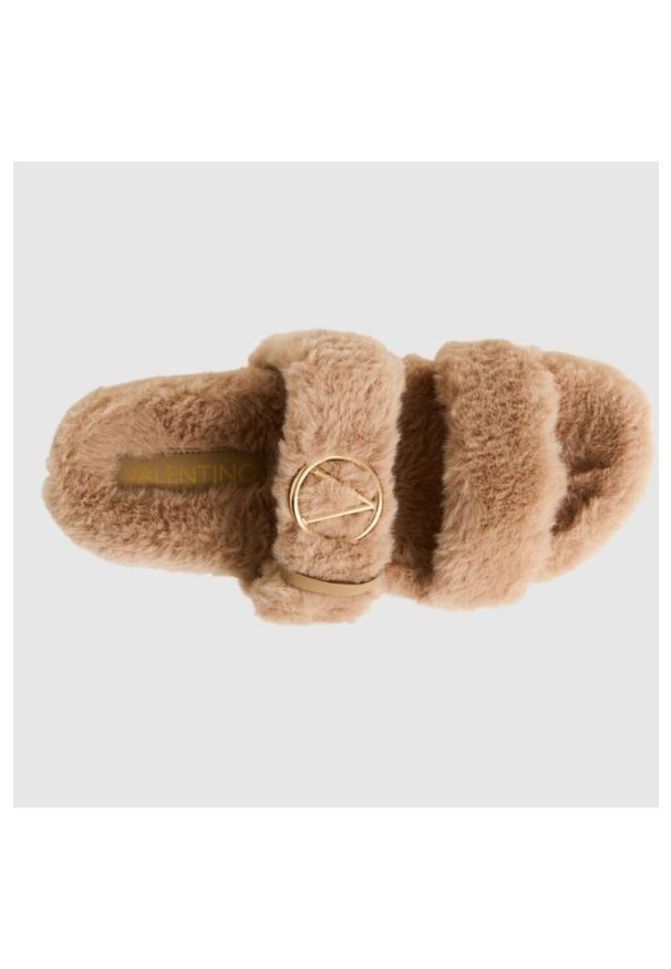 Valentino by Mario Valentino - VALENTINO Beżowe klapki damskie z syntetycznego futerka, Rozmiar 40. Kolor: beżowy. Materiał: syntetyk, futro
