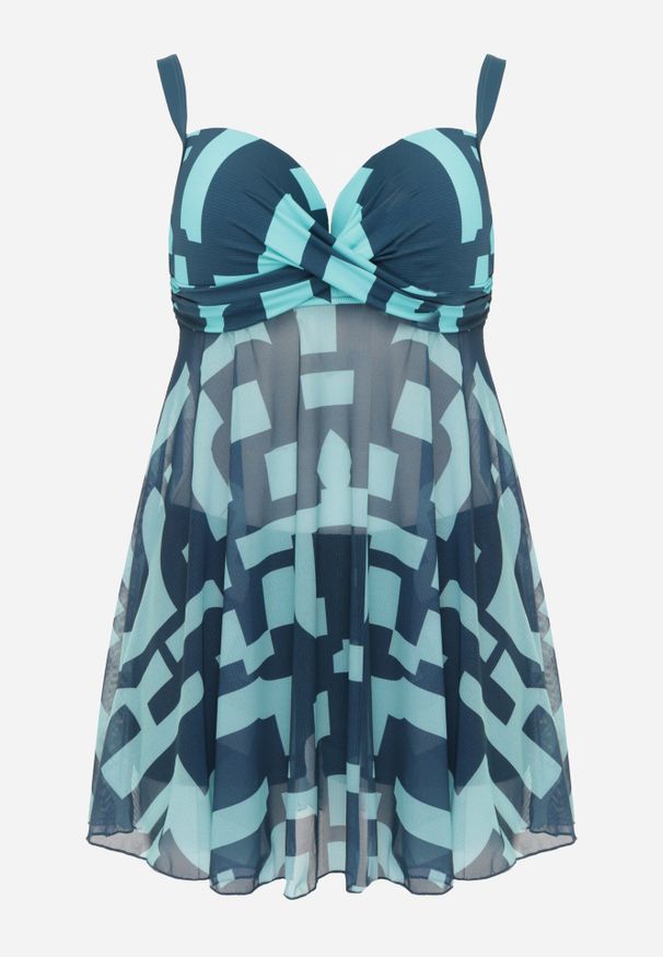 Born2be - Ciemnozielone Bikini z Siateczkową Sukienką Kąpielową i Majtkami Typu Szorty Vilineli. Kolekcja: plus size. Kolor: zielony. Długość: długie