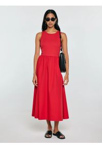 Big-Star - Sukienka damska midi bawełniana czerwona Kamasi 603. Okazja: na co dzień. Kolor: czerwony. Materiał: bawełna. Długość rękawa: na ramiączkach. Styl: casual. Długość: midi #1