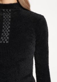Born2be - Czarny Elastyczny Sweter z Półgolfem i Wełną Innaras. Kolor: czarny. Materiał: wełna