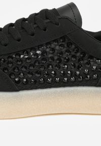 Born2be - Czarne Sneakersy na Grubej Podeszwie Ozdobione Cyrkoniami Orinrya. Okazja: na co dzień. Kolor: czarny. Materiał: jeans. Wzór: aplikacja #7