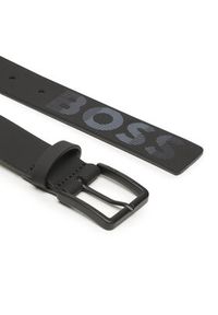 BOSS - Boss Pasek Męski Logo 50496761 Czarny. Kolor: czarny. Materiał: skóra