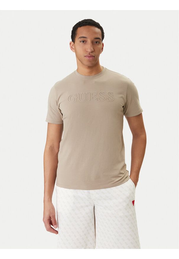 Guess T-Shirt Z2YI11 J1314 Beżowy Regular Fit. Kolor: beżowy. Materiał: bawełna
