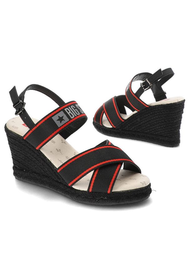 Big-Star - Czarne Sandały Big Star Stylowe Espadryle Damskie. Zapięcie: pasek. Kolor: czarny. Wzór: paski. Sezon: lato. Obcas: na koturnie. Styl: elegancki