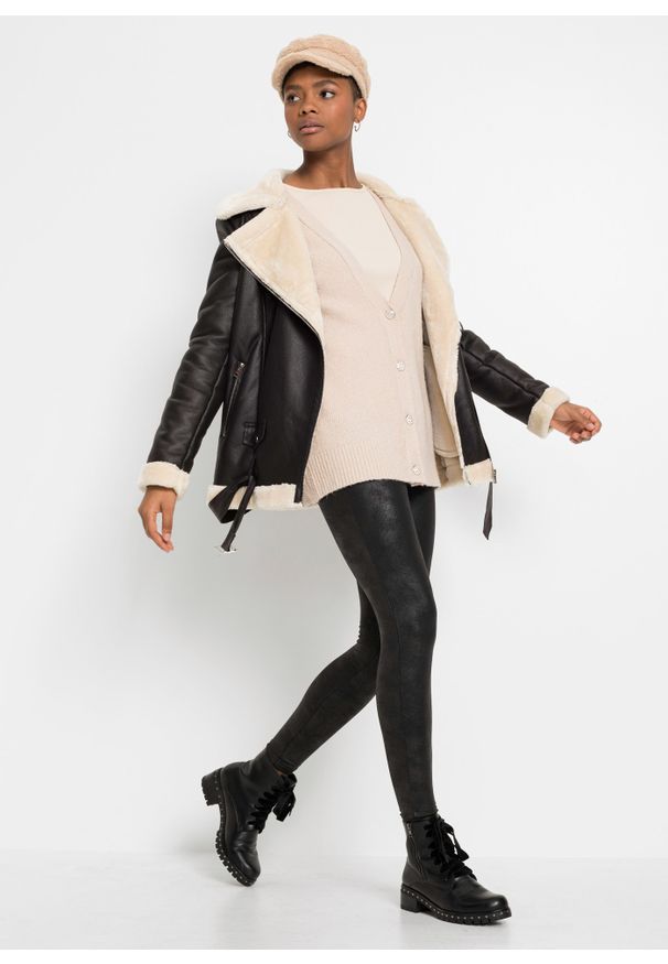 bonprix - Legginsy ocieplane z połyskującą powłoką. Kolor: czarny