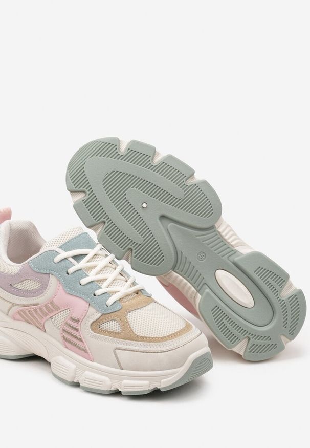 Renee - Beżowo-Różowe Sneakersy w Streetwearowym Stylu na Grubej Podeszwie Felethra. Okazja: na spotkanie biznesowe, do pracy. Nosek buta: okrągły. Kolor: beżowy. Materiał: jeans