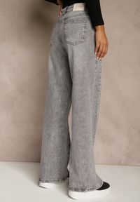Renee - Szare Szerokie Jeansy z Bawełny High Waist Ozdobione Przetarciami Orryna. Okazja: na co dzień. Stan: podwyższony. Kolor: szary. Wzór: aplikacja. Styl: casual #2