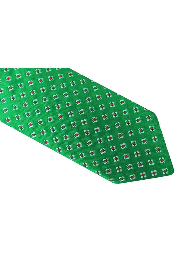 Modini - Zielony krawat męski w biało-czerwone kwiatki D22. Kolor: zielony, biały, wielokolorowy, czerwony. Materiał: mikrofibra, tkanina. Wzór: kwiaty