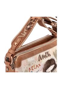 Brązowa Elegancka Torebka Damska Anekke. Kolor: beżowy. Wzór: aplikacja. Materiał: skórzane. Styl: elegancki #4