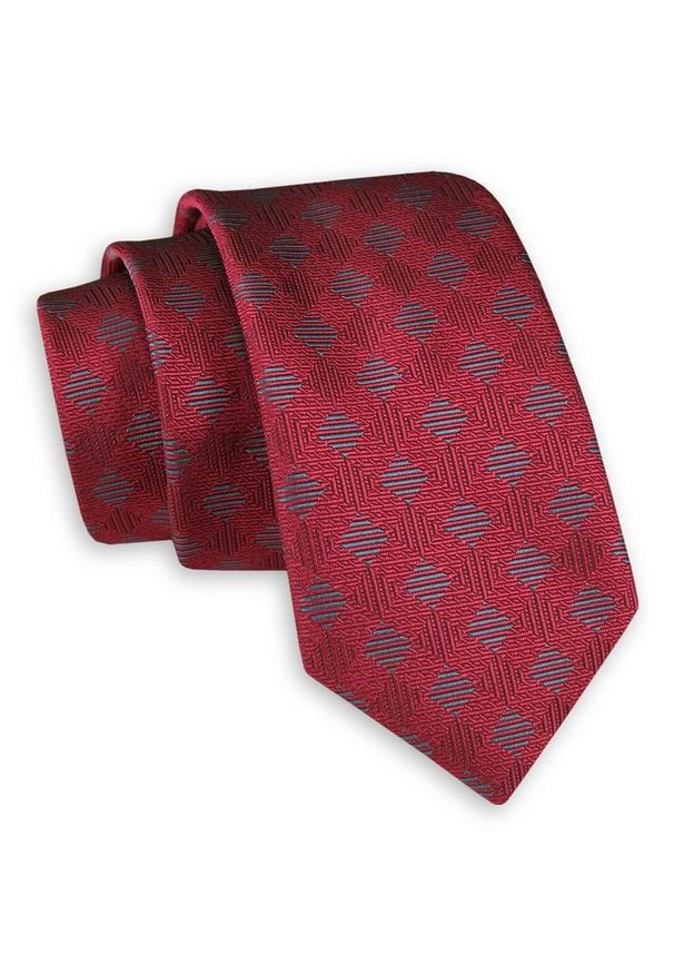 Czerwono-Szary Elegancki Krawat -Angelo di Monti- 6 cm, Męski, w Dużą Kratkę. Kolor: czerwony. Wzór: kratka. Styl: elegancki