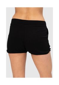 MOSCHINO Czarne szorty damskie ze złotym logo, Rozmiar XS. Kolor: czarny. Materiał: prążkowany, bawełna. Wzór: aplikacja #2