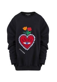 VICHER - Czarna bluza REBELL HEART. Kolor: czarny. Materiał: jeans. Wzór: haft #2