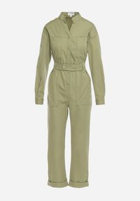 Born2be - Zielony Długi Kombinezon w Rustykalnym Stylu z Paskiem Orilena. Kolor: zielony. Materiał: materiał. Długość: długie. Styl: sportowy #3