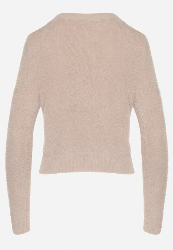Born2be - Beżowy Krótki Sweter Puchaty Dindra. Kolor: beżowy. Materiał: tkanina, dzianina. Długość: krótkie