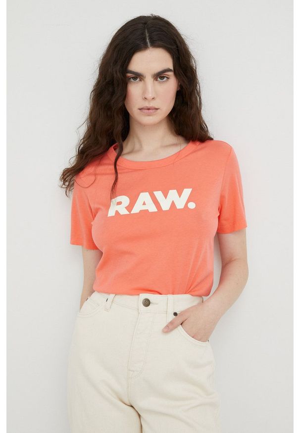 G-Star RAW - G-Star Raw t-shirt bawełniany. Okazja: na co dzień. Kolor: pomarańczowy. Materiał: bawełna. Długość rękawa: krótki rękaw. Długość: krótkie. Wzór: nadruk. Styl: casual