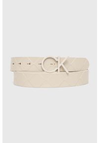 Calvin Klein pasek skórzany damski kolor beżowy. Kolor: beżowy. Materiał: skóra