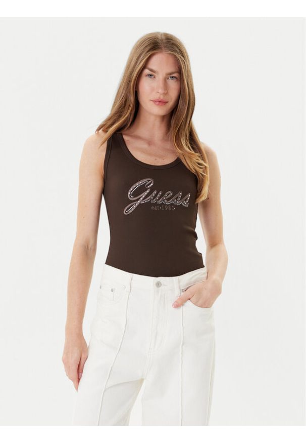 Guess Top W5YP00 KCXJ2 Brązowy Regular Fit. Kolor: brązowy. Materiał: syntetyk