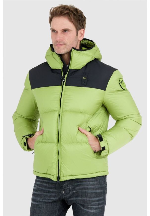 Blauer USA - BLAUER Jasnozielona kurtka męska Cooper z logo na kapturze, Rozmiar XXL. Kolor: zielony