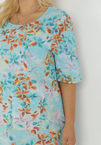 Born2be - Jasnoniebieska Trapezowa Sukienka Mini z Wiskozy w Kwiaty Donnia. Kolor: niebieski. Materiał: wiskoza. Wzór: kwiaty. Sezon: wiosna, lato. Typ sukienki: trapezowe. Długość: mini #3