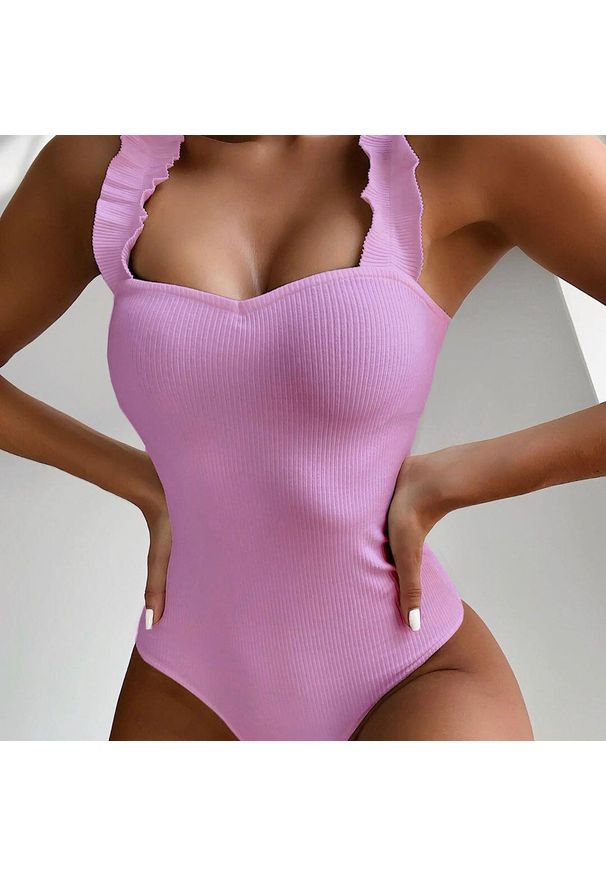 Intica - Strój kąpielowy z ozdobnymi ramiączkami na plażę i basen Berny. Kolor: czerwony. Materiał: materiał. Wzór: aplikacja