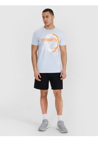 4f - 4F T-shirt regular z nadrukiem męski - niebieski M. Okazja: na co dzień. Kolor: niebieski. Materiał: bawełna, jersey, materiał. Długość rękawa: krótki rękaw. Długość: krótkie. Wzór: nadruk. Styl: sportowy, casual, klasyczny