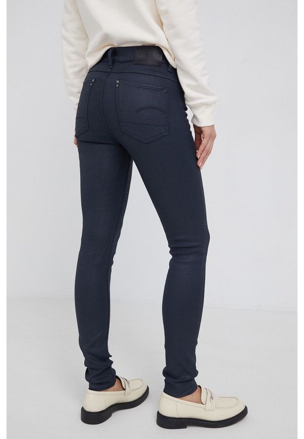 G-Star RAW - G-Star Raw Spodnie damskie medium waist. Kolor: niebieski. Materiał: poliester, włókno, lyocell, bawełna
