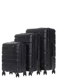 Ochnik - Komplet walizek na kółkach 19'/24'/28'. Kolor: czarny. Materiał: guma, poliester, materiał