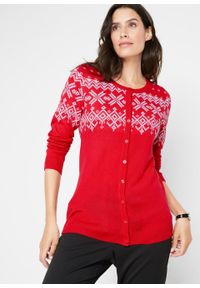Sweter rozpinany z szerokimi rękawami, w norweski wzór bonprix czerwono-biały. Kolor: czerwony. Materiał: materiał, akryl #2