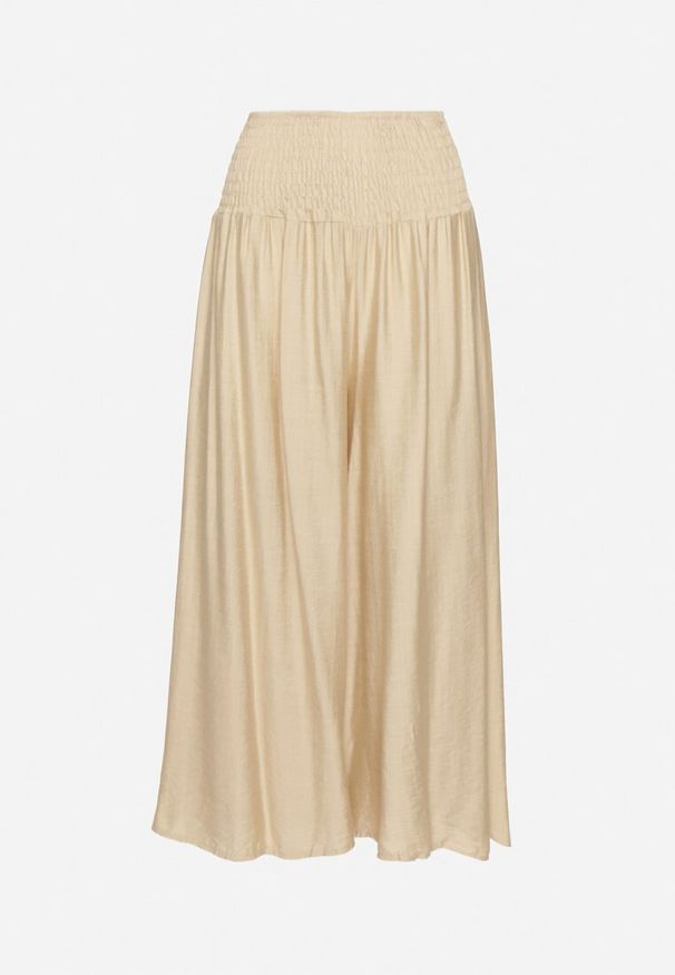 Born2be - Beżowe Szerokie Spodnie Kuloty o Długości 7/8 z Wysokim Stanem Ulamiriela. Okazja: na co dzień. Stan: podwyższony. Kolor: beżowy. Styl: casual, elegancki