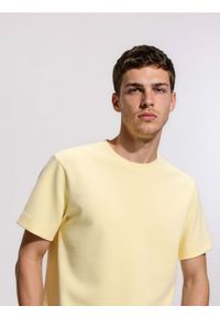 Reserved - Gładki t-shirt regular fit - żółty. Kolor: żółty. Materiał: bawełna, dzianina. Wzór: gładki #1