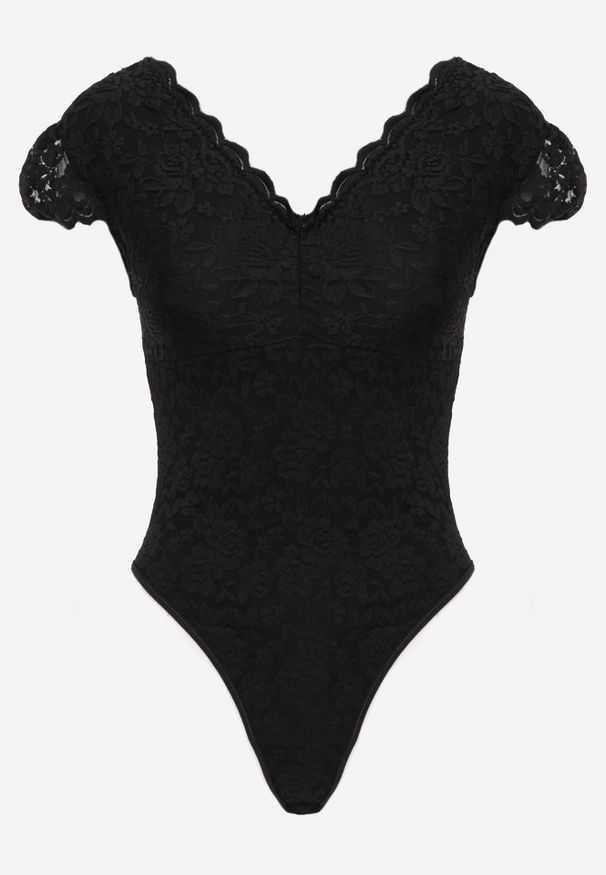 Renee - Czarne Letnie Body z Koronki z Dekoltem w Serek Myrione. Okazja: na co dzień. Typ kołnierza: dekolt w serek. Kolor: czarny. Materiał: koronka. Wzór: koronka. Sezon: lato. Styl: casual