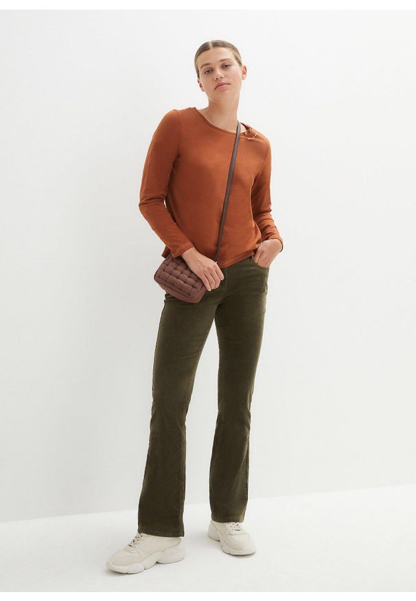 bonprix - Shirt z długim rękawem i ozdobnymi guzikami. Kolor: brązowy. Materiał: bawełna. Długość rękawa: długi rękaw. Długość: długie