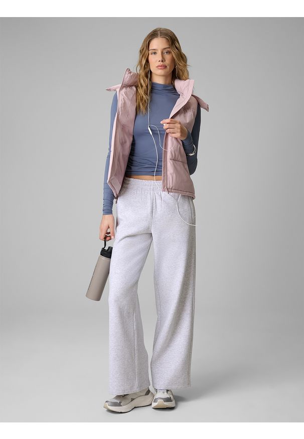 4f - 4F Spodnie dresowe z szerokimi nogawkami damskie - szare XL. Stan: podwyższony. Kolor: szary. Materiał: dresówka