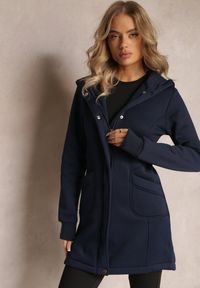 Renee - Granatowa Długa Bluza Ocieplona z Kapturem Ahella. Typ kołnierza: kaptur. Kolor: niebieski. Materiał: tkanina. Długość: długie. Sezon: zima, jesień #3