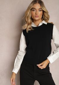 Renee - Czarna Kamizelka z Klasyczną Koszulą Nellamira. Kolor: czarny. Styl: klasyczny