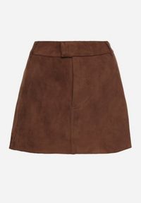 Born2be - Brązowa Spódnica VICES Mini z Imitacji Zamszu Tavite. Okazja: na co dzień. Stan: podwyższony. Kolor: brązowy. Materiał: zamsz. Styl: klasyczny, casual, elegancki #5