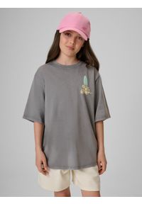 4f - 4F T-shirt loose z nadrukiem dziewczęcy - szary 134/140 (8-10 lat). Okazja: na co dzień, na plażę. Kolor: szary. Materiał: materiał, bawełna, dresówka, dzianina, skóra. Wzór: nadruk. Sezon: lato. Styl: klasyczny, wakacyjny, retro, casual, sportowy #1