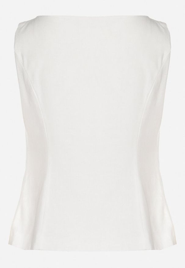 Born2be - Biała Rozpinana Kamizelka z Imitacją Kieszeni Haladiela. Okazja: na spotkanie biznesowe, na co dzień. Kolor: biały. Materiał: jeans. Styl: elegancki, biznesowy, klasyczny, casual