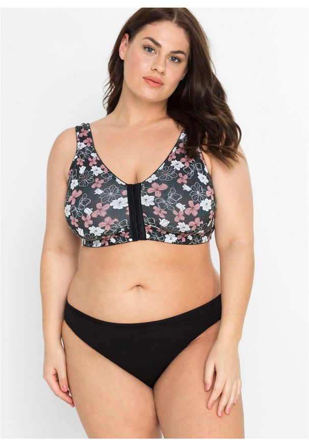 bonprix - Biustonosz z zapięciem z przodu, bez fiszbinów (2 szt.), z bawełny. Kolor: czarny. Materiał: bawełna