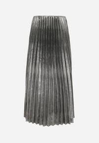 Born2be - Srebrna Plisowana Spódnica Midi z Metalicznym Połyskiem Relita. Kolor: srebrny. Materiał: tkanina #7